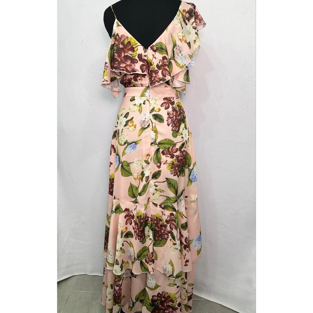 L’Atiste by Amy Pink Floral Ruffle High Low Maxi Dress Size Small Garden Party - Picture 4 of 11